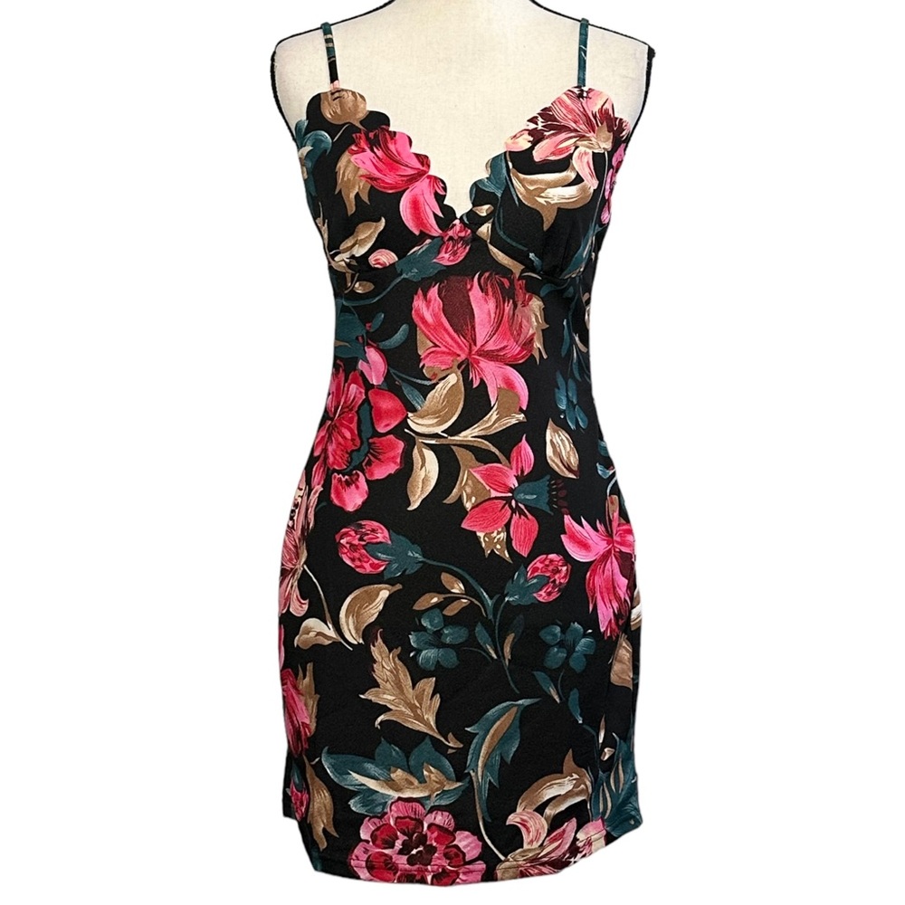 Dress Mini L Floral Bodycon Scalloped